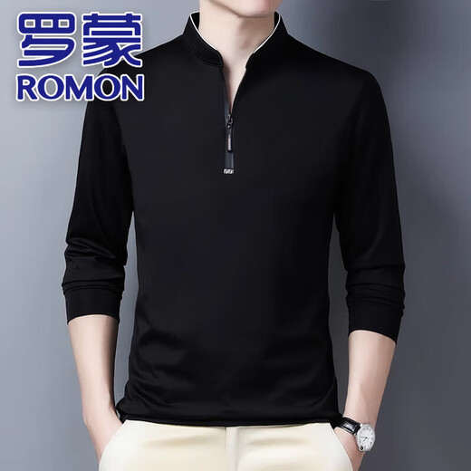 罗蒙（ROMON）长袖t恤男士立领打底上衣2025年秋季新款潮流商务休闲简约Polo衫 6623宝兰 XL 【126-140斤】