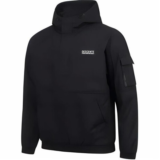 
DESCENTE solid color logo hooded long sleeve jacket for men and women black 100
