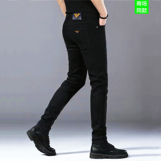 
FALAMONE Armani high-end hot-free spring and summer 2025 new black jeans men's slim feet elastic casual high-end black k683 28 2 feet 1