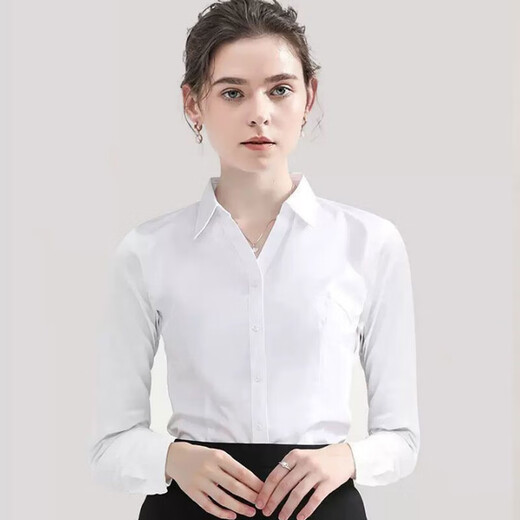 Weißes V-Ausschnitt-Shirt für Frauen 2025 Frühling und Herbst Neue professionelle formelle Verschleiß-Interview Workwear Work-Shirt No Iron Top 6212 Weiß [V-Ausschnitt] Langarm M empfohlen [95-105jin [Jin gleich 0,5 kg]]