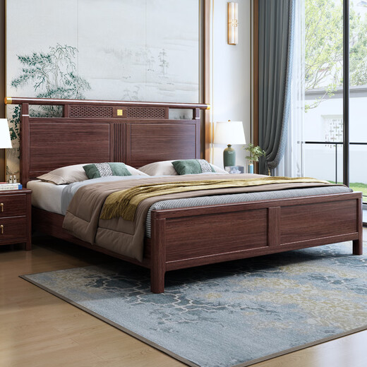 Nanzhu NUEVA Cama de madera maciza china 1.8m Doble Cama Master Bed Larca Bed de Bed de Madera de Madera Solidal Full Withides 9901C#
