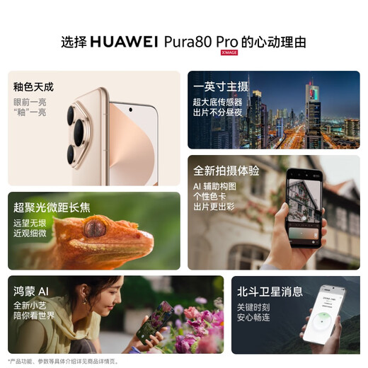 HUAWEI Pura 80 Pro  12GB+512GB 釉黑一英寸主摄  个性色卡 AI辅助构图 华为鸿蒙智能手机
