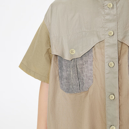 Jnby by JNBY Jiangnan Buyi children's short-sleeved shirt contrasting color cotton and linen A-shaped lapel summer boys and girls 1P5210410 053/light gray 110 cm