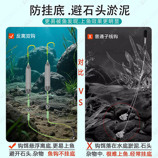 Anti-separation bottom line single hook double hook flipped and tied finished hook European style anti-bottom fishing gold sleeve gold Haixi Iseni hook Iseni thorn double hook three pairs No. 8