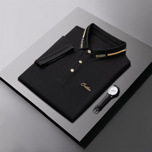 Hailan Home Herren Sommertrend Lapel Herren Kurzarm T-Shirt Youth Business Freizeit Lose LED-halbe Ärmel schwarz qy683 m