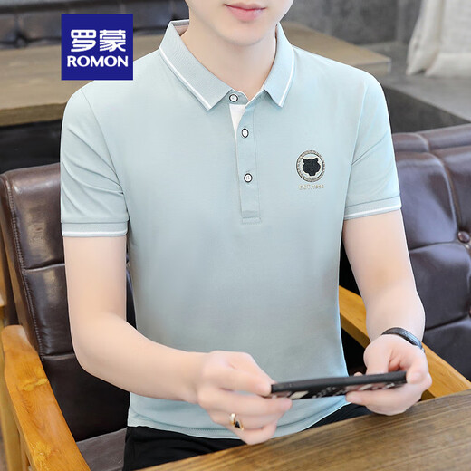 ROMON short-sleeved T-shirt for men 2025 new summer new youth simple trend half-sleeved lapel Polo shirt clothes K12801 white M