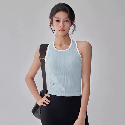 Bright dipped yoga bra with chest pads, fashionable contrasting color sleeveless sports top, professional Pilates running fitness vest, Jade Gray M