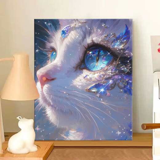 花乐集蝶恋猫 数字油画2024新款手工填充diy丙烯画感手绘涂色油彩画 W3895 30x40cm_【崩好实木内框+颜料画笔】