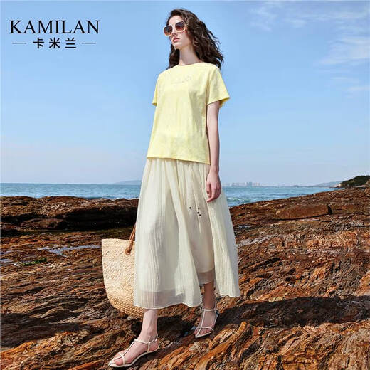 卡米兰（kamilan）（送腰带）a字半身裙梨型身材遮胯女2025夏季新款宽松裙子 白色 S