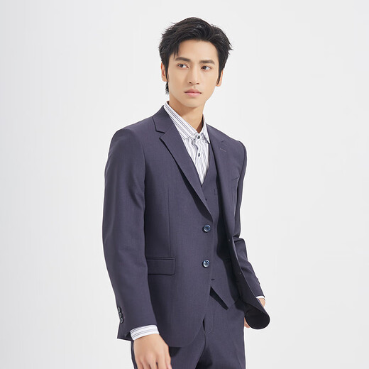 Lilang Youth Business Men's Wear Striped Dark Texture Suit Men's TR Blended Easy-Care Formal Three-piece Suit Dark Blue (1SA) 165A