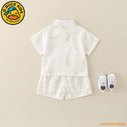 G.DUCKKIDS小黄鸭婴儿套装夏季薄款衣服男宝宝短袖衬衫两件套纯棉婴幼儿夏装 100m6630白色（不含鞋） 73 建议3-6个月13-16斤