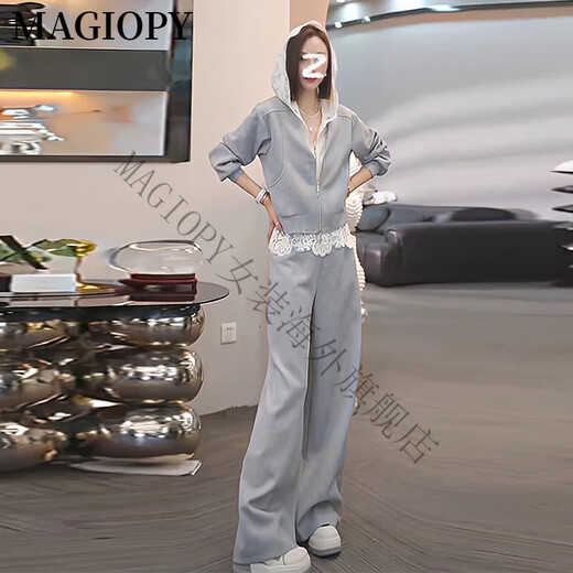 Magiopy International Luxury High-End-Marke Mode altersreduzierende Freizeitanzug für Frauen Frühling Spitze Spitze gefälschte zweiteilige Jacke Graues zweiteiliger Set XL (121-130jin [Jin ist gleich 0,5 kg]))