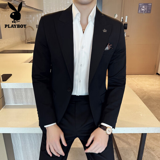 Playboy (PLAYBOY) lapel collar seven-color suit men's suit high-end business casual formal fit groom wedding suit three-piece light brown single-piece suit S (80-95Jin Jin equals 0.5 kg)