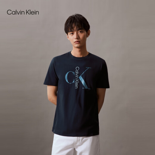 Calvin KleinCK Jeans夏季男士休闲通勤经典字母印花棉短袖T恤40KC829 YAA-月光白 S