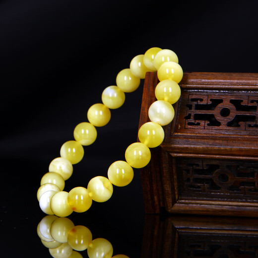 Jiale Beeswax Bracelet Women's White Flower Gold Honey Bracelet Round Bead Single Circle Jewelry Accessories Natural Unoptimized Amber Jewelry