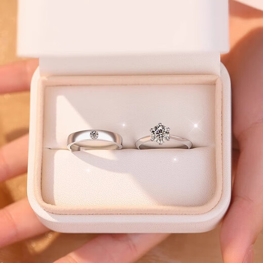 Pt950 platinum moissanite color diamond ring, fashionable ring for men and women, a pair of wedding rings for girlfriends, six prongs for women, 50 points, men's rings, 10 points - light luxury model, the default live mouth can be adjusted in size