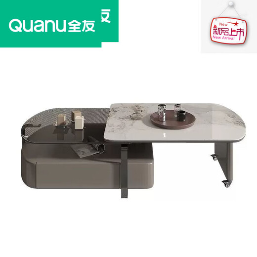 Table à thé de dalle de roche Quanyou Homeou Modern Simple salon Table de thé ménage petit rotatif rock rock rock table de thé armoire télévisée 14070 Fish Belly White Rotary Tea Table 100 Real Rock Slab