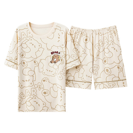 Pyjamas en velours arctique pour les femmes en été lâche et mignon Version coréenne pantalon à manches courtes mince en deux pièces printemps et automne