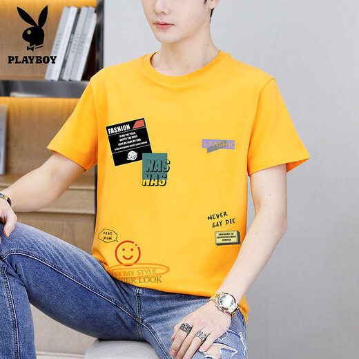 Playboy (Playboy) Sommer Pure Cotton Kurzärmer T-Shirt Herren-Trendmarke Lose und vielseitige Teenager mittlere und Highschool-Schüler mit halbem Ärgernis mit großen Kindern Kleidung T9902 Weiß M 80-100jin [Jin gleich 0,5 kg] kann getragen werden