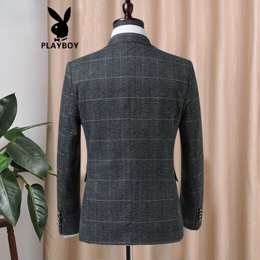 花花公子（PLAYBOY）春夏季新款时尚修身休闲西装男士英伦复古格子西服外套男单西上衣 9926款001格子 S 165
