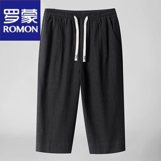 罗蒙（ROMON）2025棉麻7七分裤男士夏季宽松薄款新中式直筒短裤大码亚麻裤子 8222米色 L 1105-120  斤