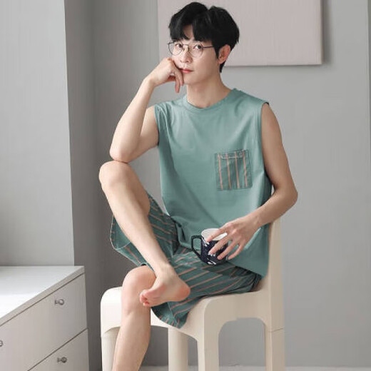 Luechen Pajamas sans manches Viete pour hommes pyjamas mince des vêtements pour hommes à grande taille décontractés, père L [construit 12027 [Set] L [recommandé 100-140jin [Jin est égal à 0,5 kg]]]
