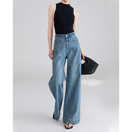 Jeans de pierna ancha de moda y de alta gama para mujeres en primavera y verano 2025 Nuevos pantalones de piso bañados de cintura alta 2XL 2XL