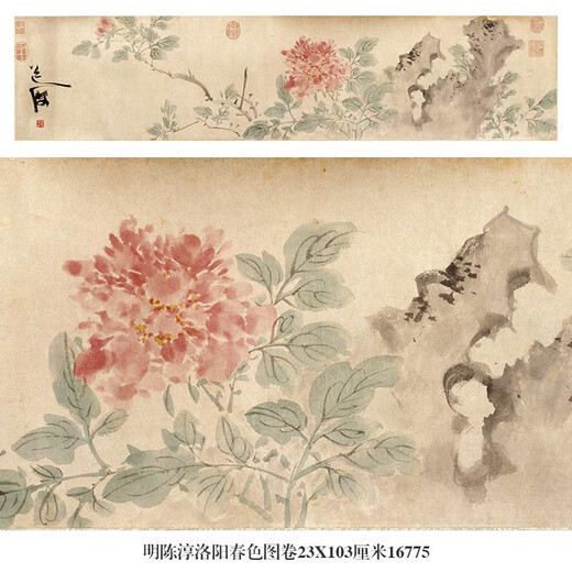 Chen Chun, The Spring Color Picture of Luoyang, The Flower and Bird Paintings sont des répliques antiques micro-sprayes de nouvelles peintures chinoises célèbres, des parchemins de peinture décoratifs, Ming Wen Zheng Ming Pictures de pin antique 28x135 cm, 15906 SPECIAL RICE PAPER PEINTURE PEINTURE, Micro-Spine Painting Heart, un morceau de papier Papier Spel Spray Spray Rice Rice