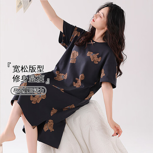 莫代尔睡裙女款夏季短袖睡衣裙2025年新款夏天薄款孕妇夏款连衣裙 ZH14106 XL (170)