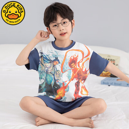 G.Duckkids Kinderpyjama Jungen Sommer reines Baumwolldünne kurzärmelige Jungen Big Children Sommer Teenager-Studenten Home Clothing Set TN695 Milchdrache [Hauptbildmodell] 130 14 Größe [130 High/50jin [Jin entspricht etwa 0,5 kg]]]