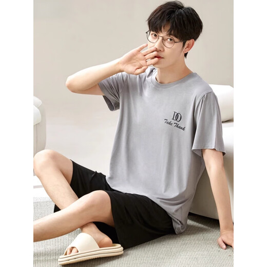 Catman (Miiow) Modal Herren Pyjamas Sommer-Set Dünne Kurzarmeis-Eisdraht-Sense Sie können großer Home-Anzug 2025 New Yu Zhaolin-6624 [Modal] L [vorgeschlagen 100-120 Jin [Jin gleich 0,5 kg]]