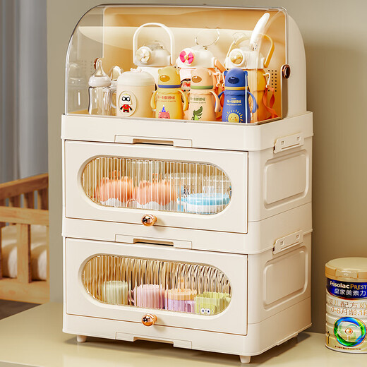 Nafenai Food Grade Bottle Storage Box Baby Food Complementary Tools Storage Box with Cover Drainage Rack for Drainage Custard - Three-layer Flip Cover Model Healthy Material/Ready to Use