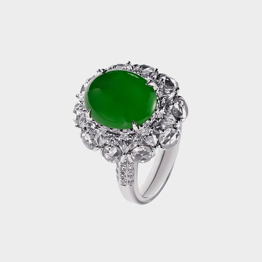 EAGLEHURST Emerald Sun Green Cabochon Ring 18K Gold Set Jadeite Sun Green Cabochon Ring