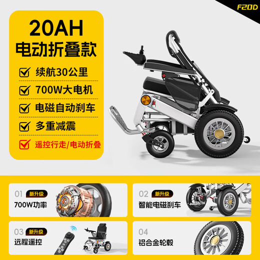 BURIRY电动轮椅全自动便携可折叠旅行上飞机老年人专用智能代步车F20 电动折叠丨20AH锂电