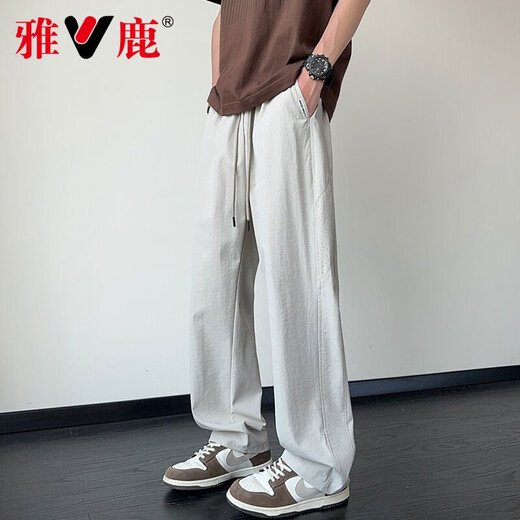 Yalu Bingsi Pants for men's summer quick-drying thin loose straight-leg casual pants for boys' new cool-sports wide-leg trousers 6636 Military Green L about 110-130Jin [Jin equals 0.5 kg]