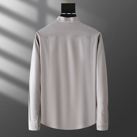 Chaolilong Spring and Autumn Thin Henley Collar Cool Shirt Men's Long Sleeve High-End Mid-mountain Collar Casual Korean Style Trendy Shirt Men's Khaki XL