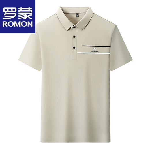 
ROMON skin-friendly ice silk short-sleeved T-shirt for men casual cool top 2025 summer thin lapel half-sleeved Polo shirt for men XD/6627 khaki L 175 [Suggested 140-155 Jin [Jin equals 0.5 kg]]