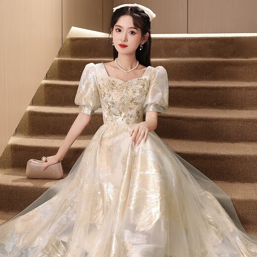 Li Baixin champagne color evening dress women's banquet French light luxury niche temperament high-end sense princess student adult ceremony art test champagne color M recommended 90-100Jin Jin is equal to 0.5 kg