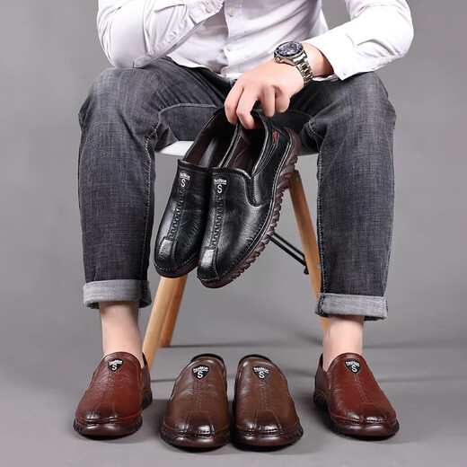 
Yierkang official website leather shoes men's 2025 new men's shoes spring and summer breathable business casual shoes soft leather cowhide tendon sole single shoes Doudou 6198 new khaki_rubber sole 39