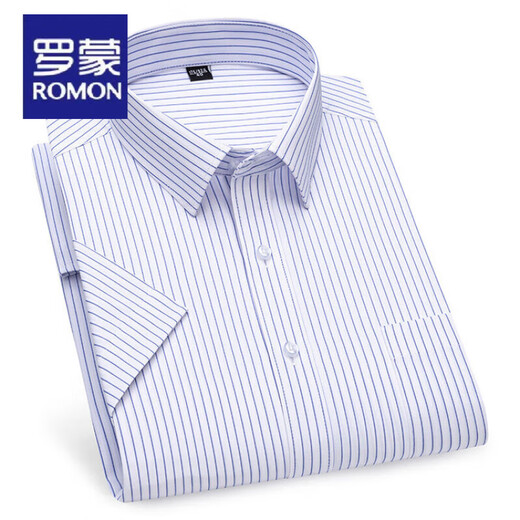 ROMON ice silk short-sleeved shirt men's plaid thin middle-aged business formal wear casual no-iron suit shirt fashionable men's clothing DX6625 38