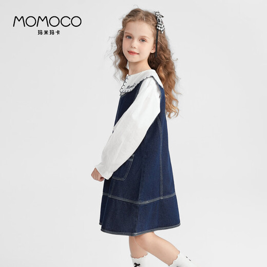玛米玛卡 MOMOCO女童连衣裙春秋款洋气牛仔背心裙 牛仔蓝 140