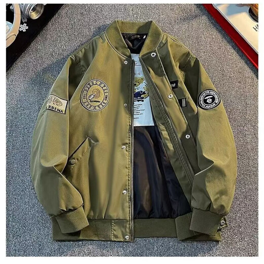 Bomber Jacket Men's Spring and Autumn Jacket Men's American Baseball Uniform Functional Style Ins Trend Top Autumn AKX WW273-Black-High Quality XL 130-145Jin Jin is equal to 0.5 kg