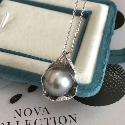 Hao Chuang MIFEI/Shuoguo Platinum Gray Tahitian Black Pearl Pendant Strong Light Natural Color Seawater Pearl 925 Silver 11-12mm (One)