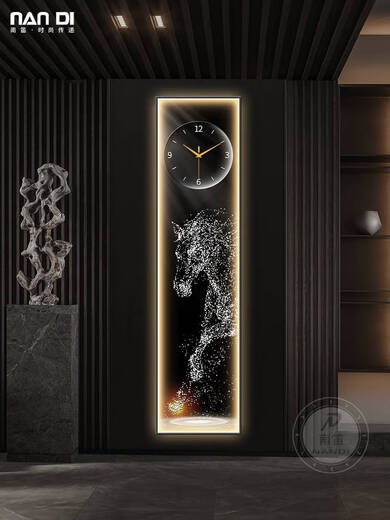 Connect the cat modern light luxury horse porch clock wall clock living room horse to success narrow strip decorative painting creative art clock LDY6196 50*200cm default black frame - LED light painting warm light
