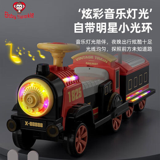 BABY SPARKLE小火车可坐人遥控儿童电动车男女小孩玩具四轮汽车双座宝宝电瓶车 复古莺鸢粉【遥控模式】 电力驱动