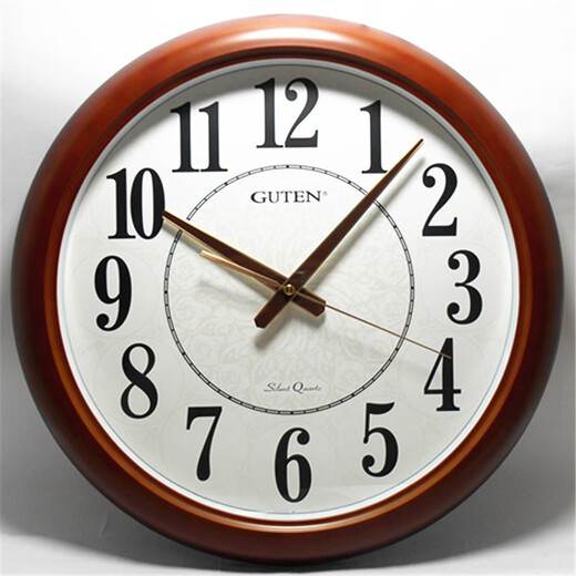 GUTEN mute clock living room modern simple round quartz wall clock conspicuous large font wall clock 3880 wood grain diameter 40 cm Others