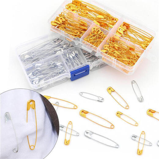 Old-fashioned safety pins multi-size brooch materials handmade diy jewelry paper clip tools boxed pins boxed pins gold-150 pcs/box