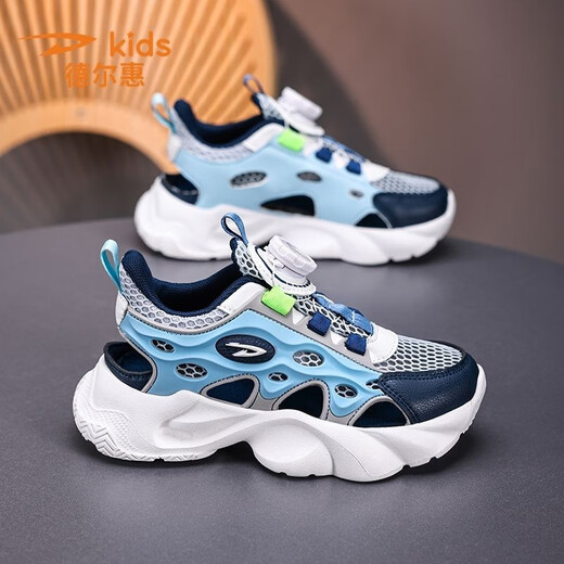 Del Hui Kinderschuhe Jungen Sportschuhe 2025 Sommer neu atmungsaktive Box Rahmenschuhe Kinder mittelgroßen großen Kindern Sandalen Z9926 Sky Blue Hollow Single Net 30 Code/innere Länge 19.0 cm