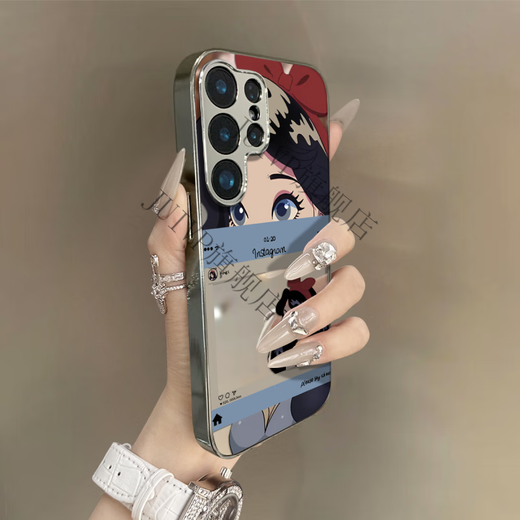 Juivp Comic Princess Samsung Gaaxys25 Case Samsungs24, подходящий для S23UTRA New Bag S22PUS Anti-Fall S23 Personality S22+ SET Женский зеркал макияжа с высоким полным зеркалом-зеркало-белым комиксом 9896 Samsung Gaaxy S24 PU