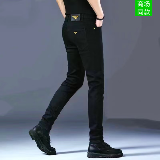 
Chiarmania summer brand black jeans men's elastic slim feet casual and versatile high-end trousers black 683 28 2 feet 1